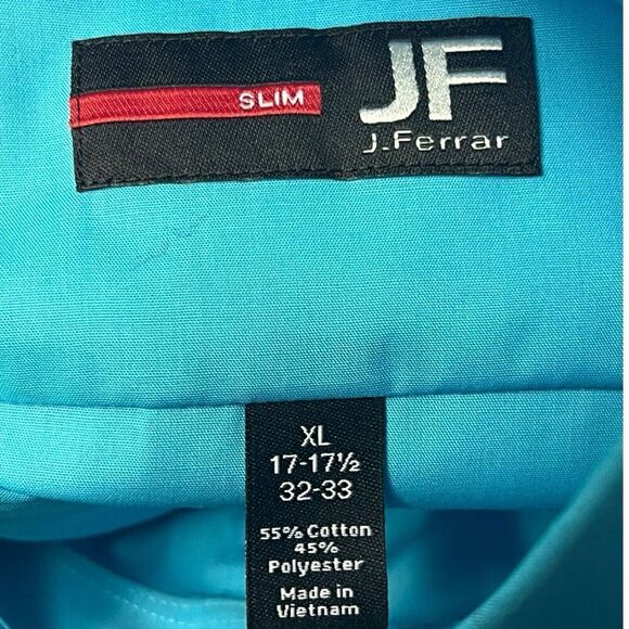 JF J. Ferrari Dress Shirt Turquoise Slim XL 17-17 1/2 Button Up Front Collared - Picture 7 of 11